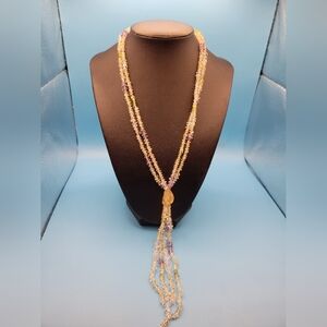 Vintage Sterling Silver Quartz Amethyst Peridot Long dangle chip necklace